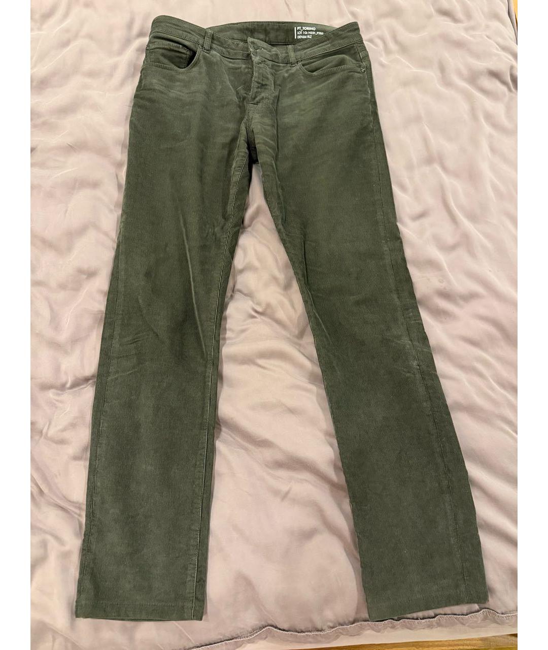 PT TORINO Зеленые хлопко-эластановые повседневные брюки, фото 9