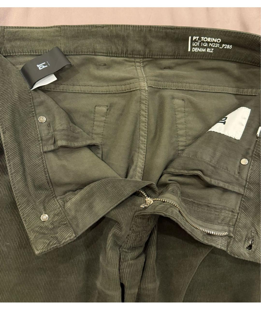 PT TORINO Зеленые хлопко-эластановые повседневные брюки, фото 3