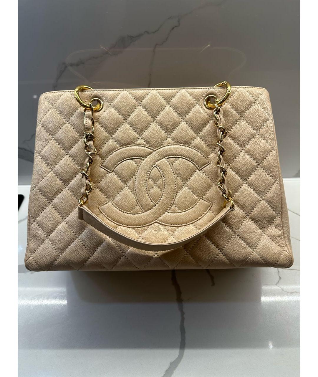 CHANEL Бежевая кожаная сумка тоут, фото 8