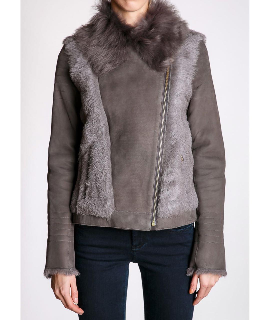 YVES SALOMON Антрацитовая меховая дубленка, фото 2