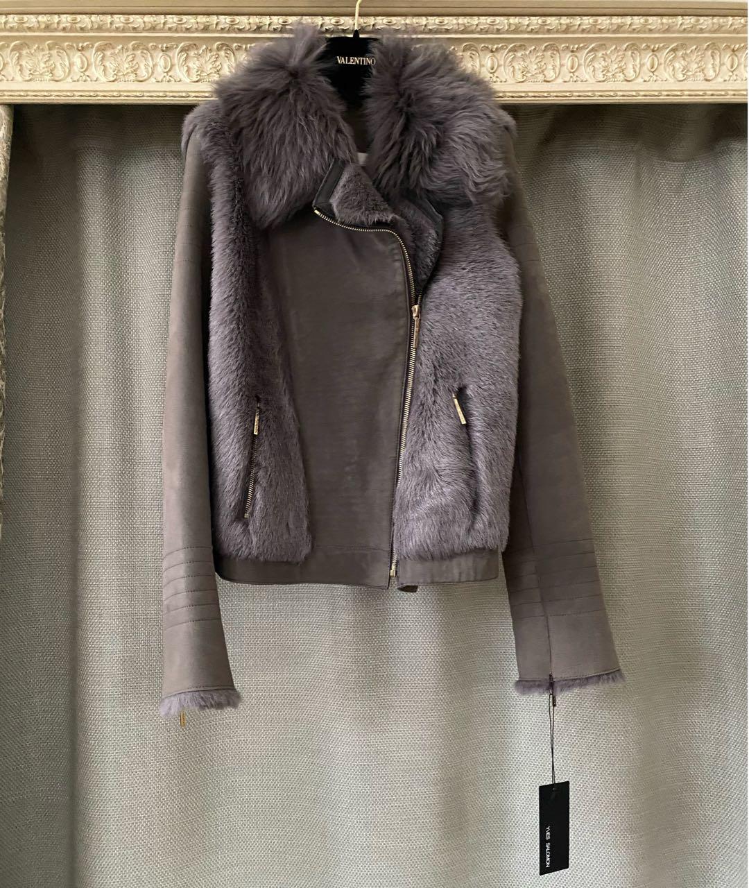 YVES SALOMON Антрацитовая меховая дубленка, фото 9