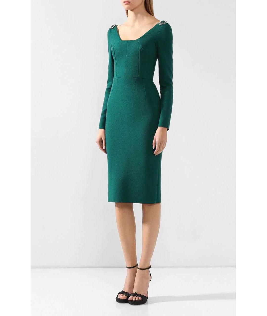 DOLCE&GABBANA Зеленые шерстяное коктейльное платье, фото 2