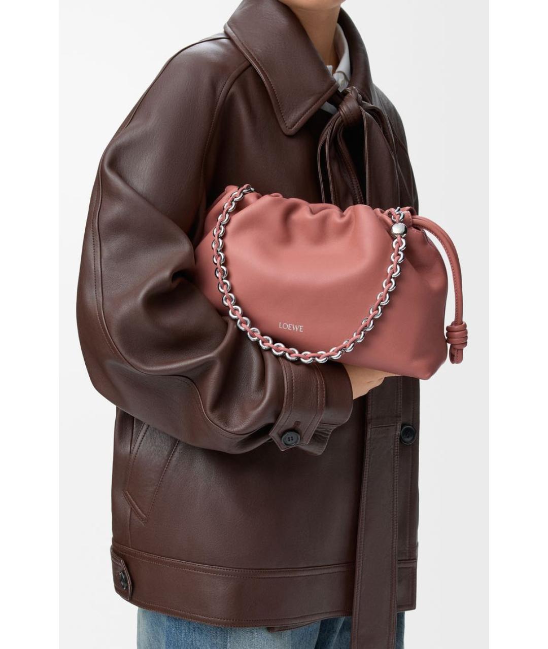 LOEWE Коралловая кожаная сумка через плечо, фото 3