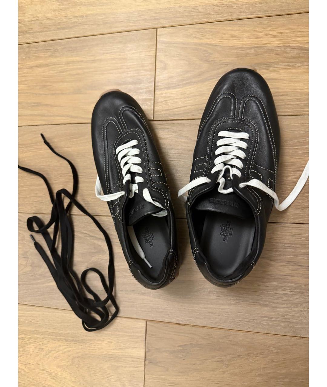 HERMES Черные кожаные высокие кроссовки / кеды, фото 2