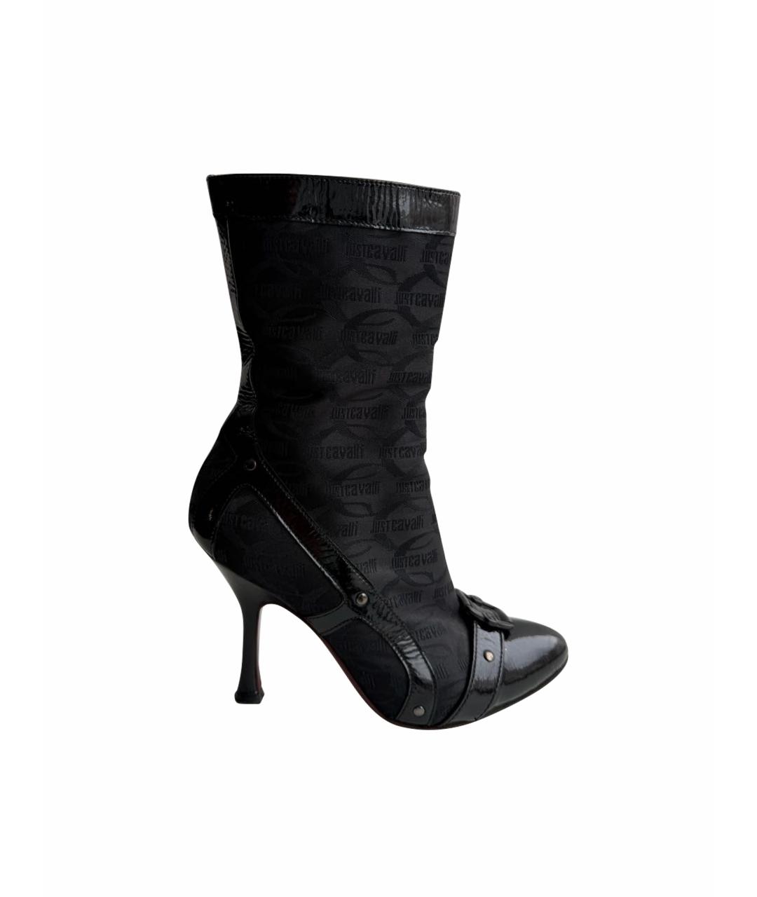 JUST CAVALLI Черные кожаные ботильоны, фото 1