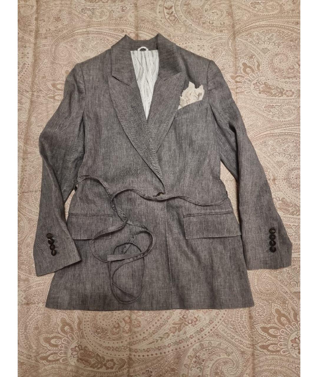 BRUNELLO CUCINELLI Серый льняной жакет/пиджак, фото 5