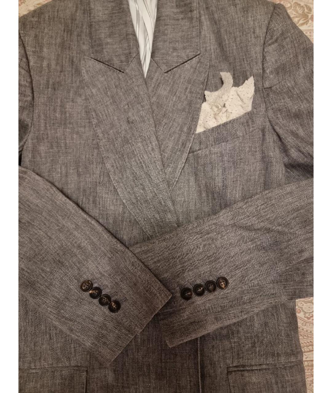 BRUNELLO CUCINELLI Серый льняной жакет/пиджак, фото 4