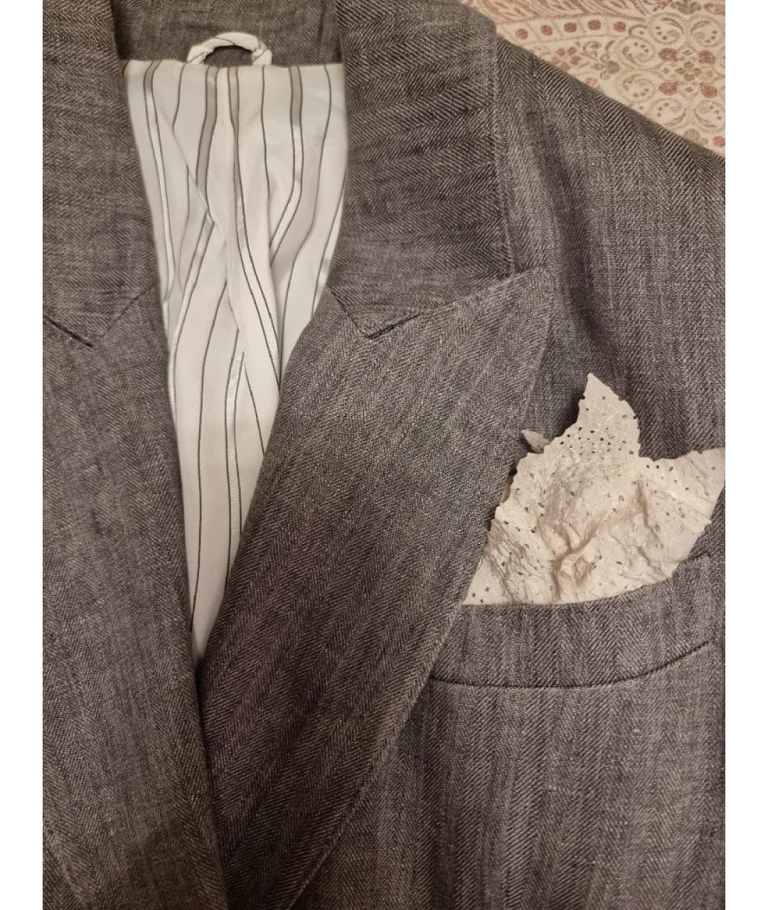 BRUNELLO CUCINELLI Серый льняной жакет/пиджак, фото 6