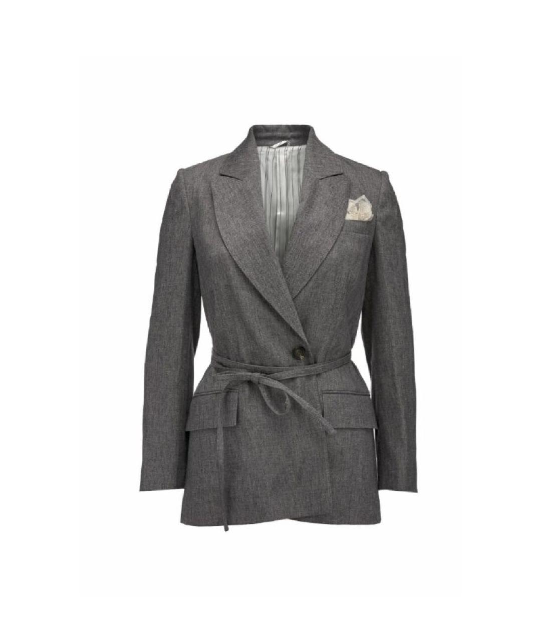 BRUNELLO CUCINELLI Серый льняной жакет/пиджак, фото 10