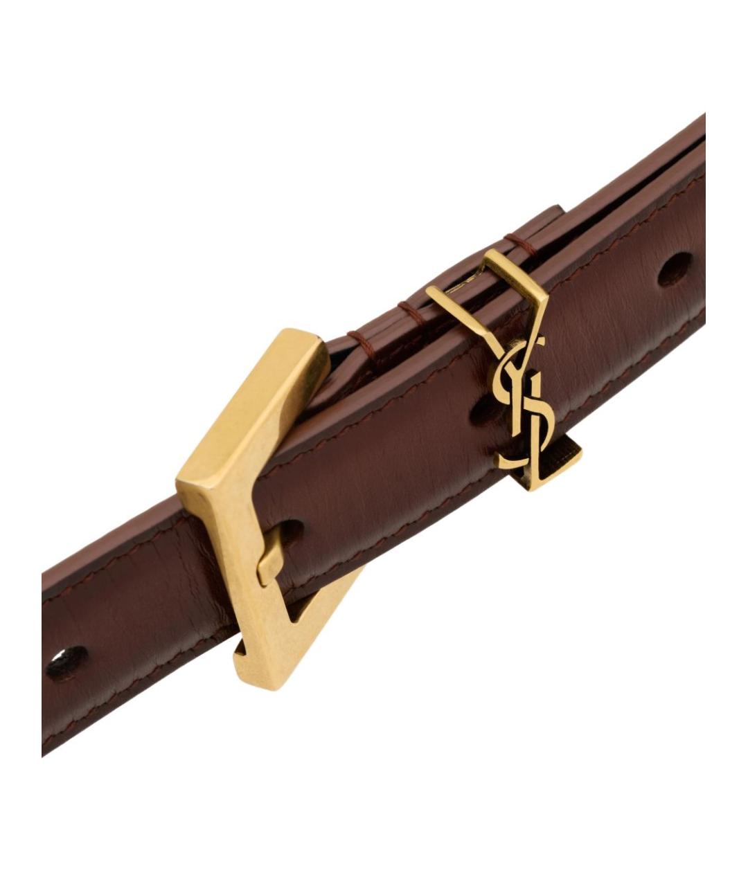 SAINT LAURENT Коричневый кожаный ремень, фото 2