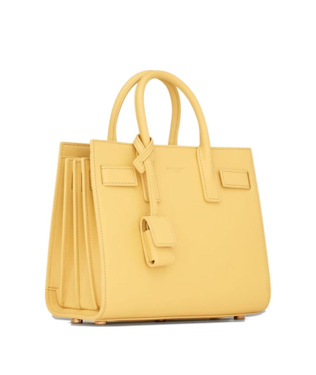 SAINT LAURENT Желтая кожаная сумка тоут, фото 2