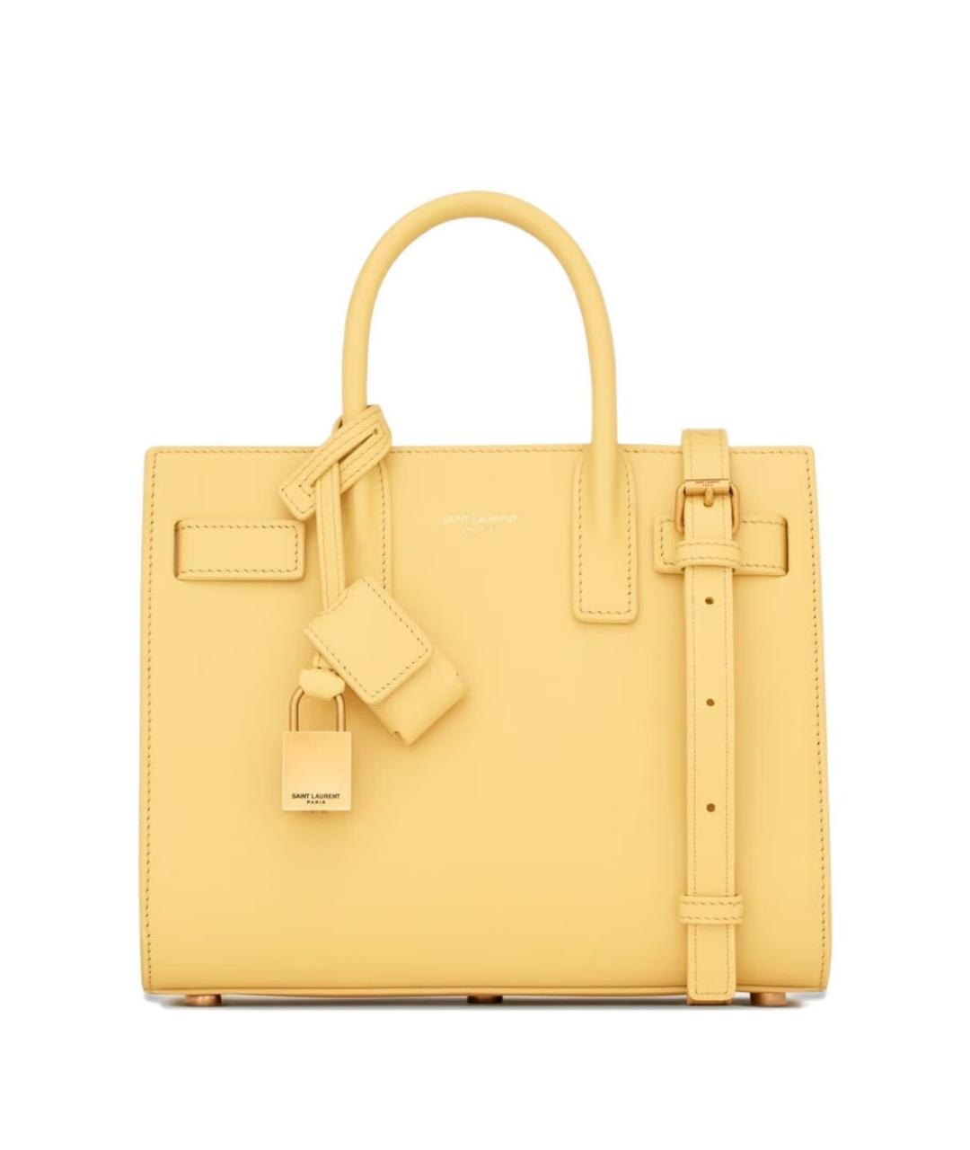SAINT LAURENT Желтая кожаная сумка тоут, фото 1