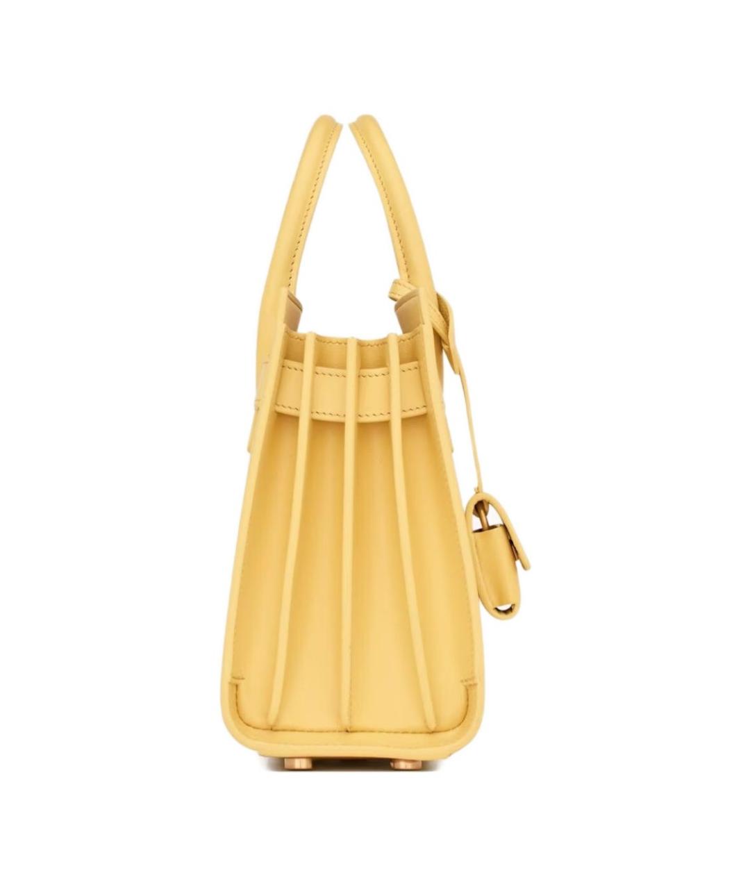 SAINT LAURENT Желтая кожаная сумка тоут, фото 5