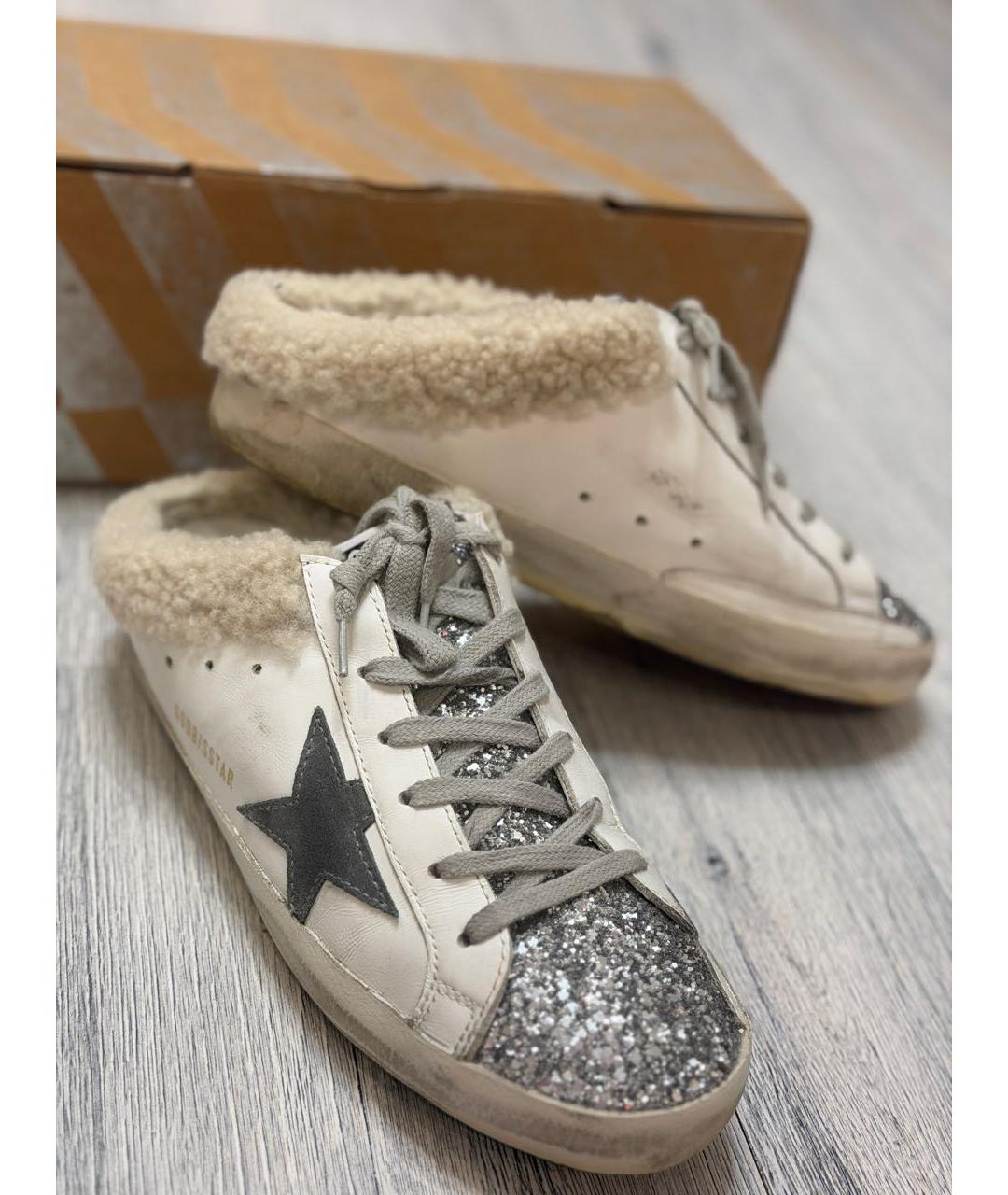 GOLDEN GOOSE DELUXE BRAND Белые кожаные мюли, фото 3