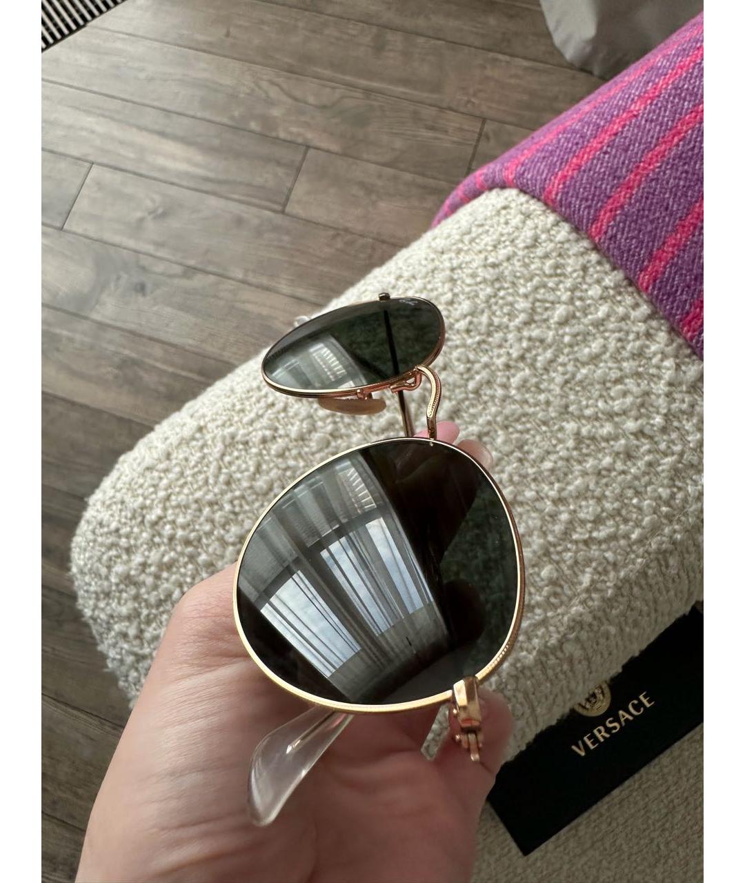 RAY BAN Золотые металлические солнцезащитные очки, фото 4