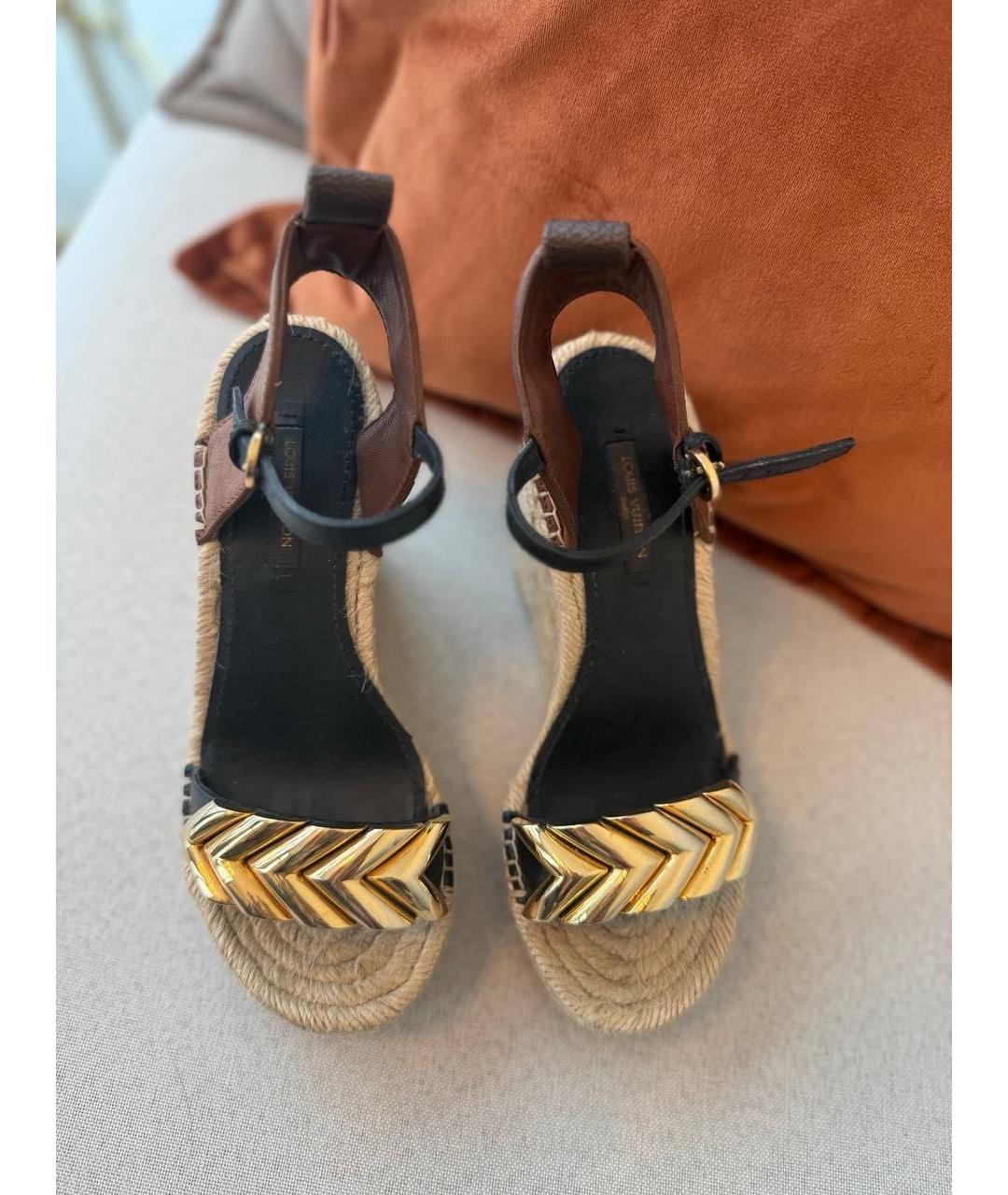 LOUIS VUITTON Черные кожаные босоножки, фото 2