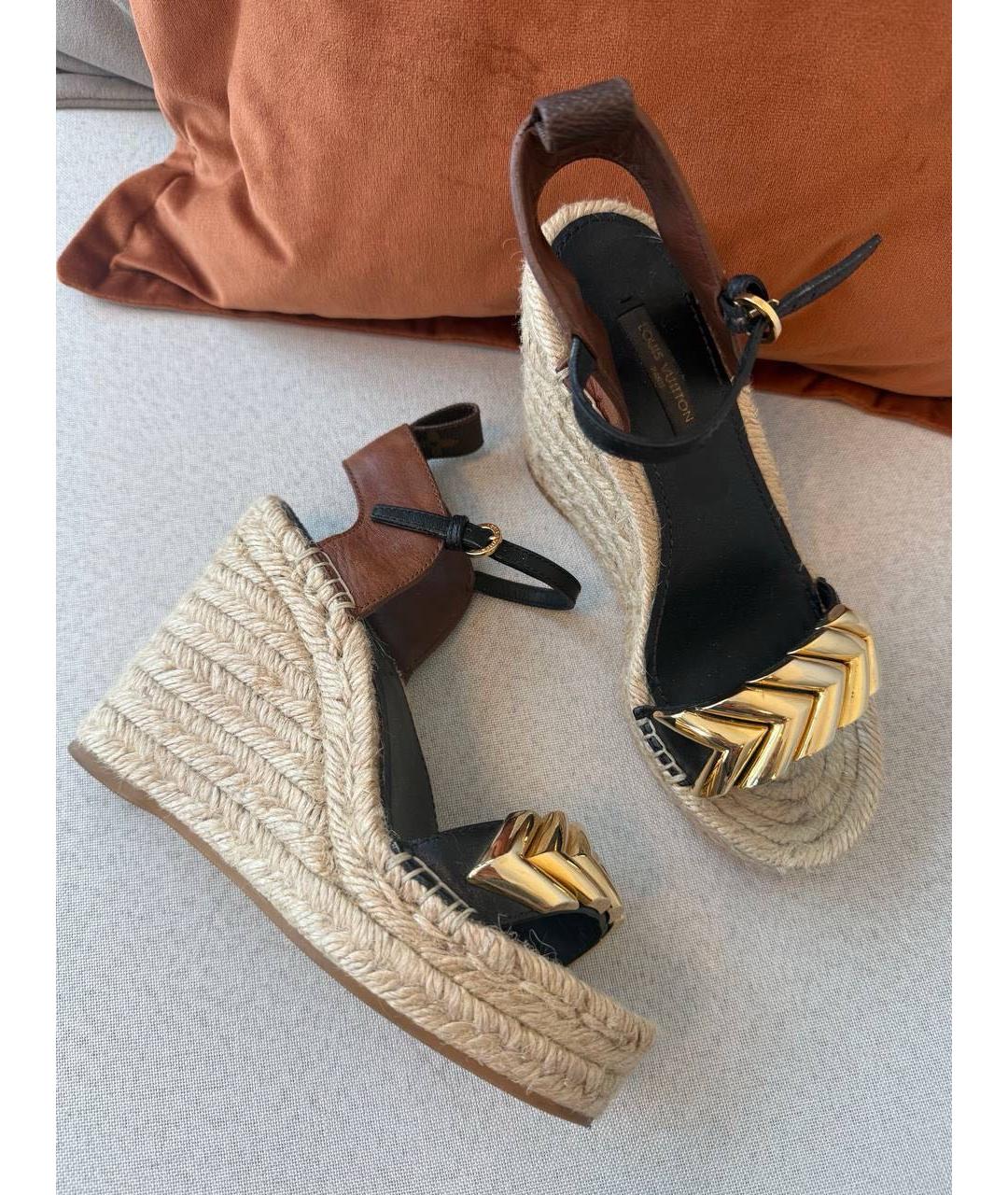 LOUIS VUITTON Черные кожаные босоножки, фото 6