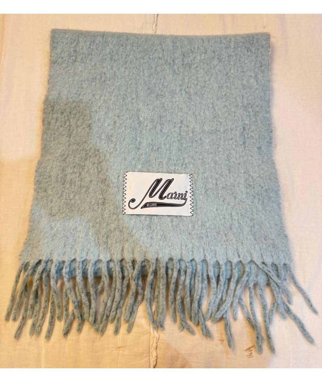 MARNI Голубой шерстяной шарф, фото 2
