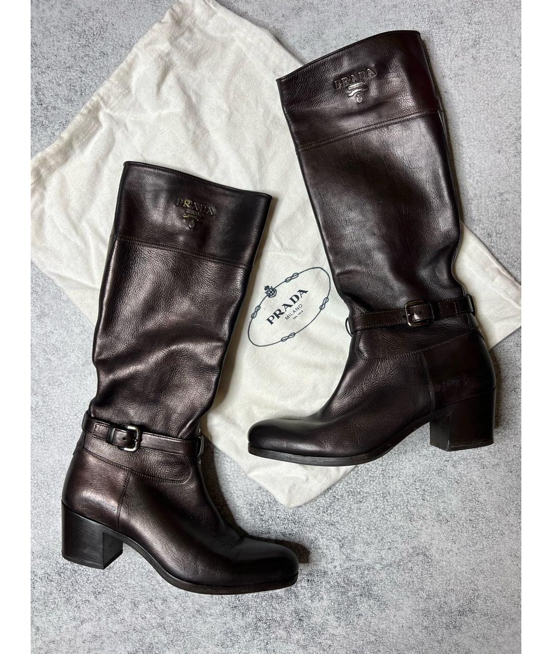 PRADA Коричневые кожаные сапоги, фото 2