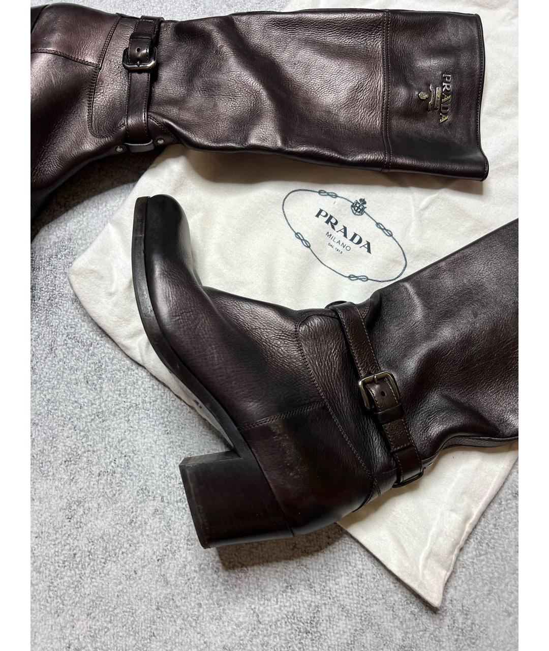 PRADA Коричневые кожаные сапоги, фото 3