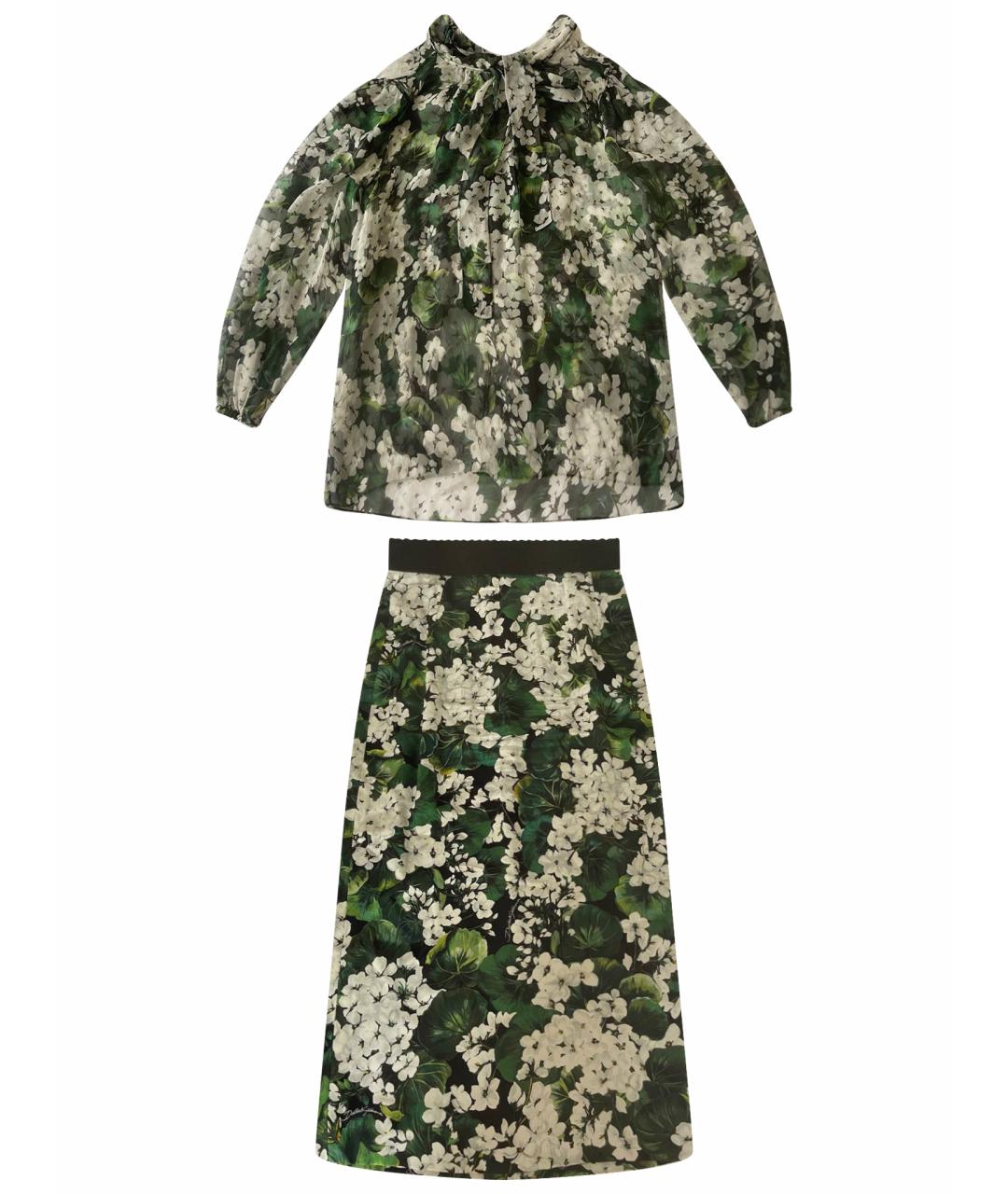 DOLCE&GABBANA Зеленый шелковый костюм с юбками, фото 1