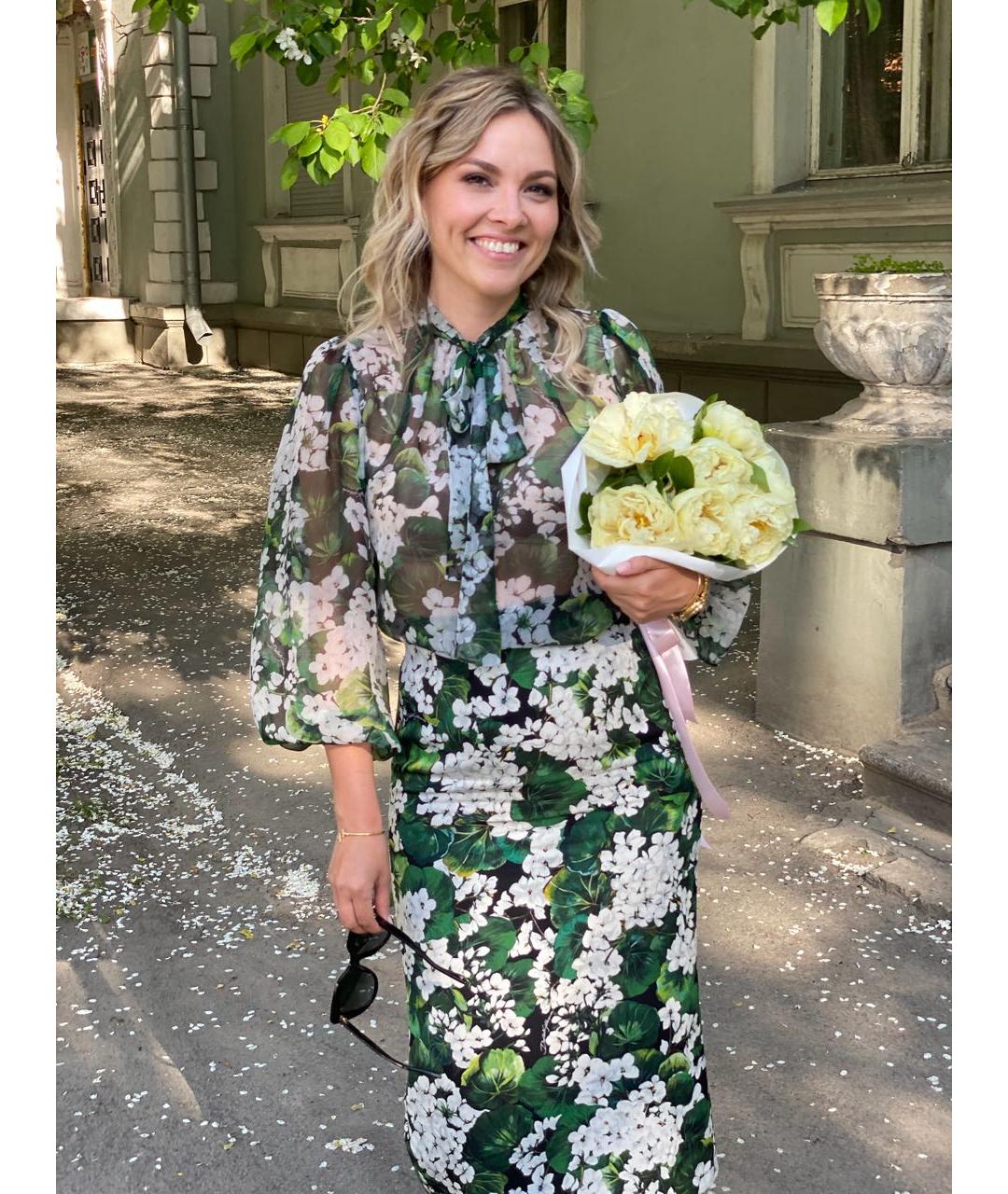 DOLCE&GABBANA Зеленый шелковый костюм с юбками, фото 6