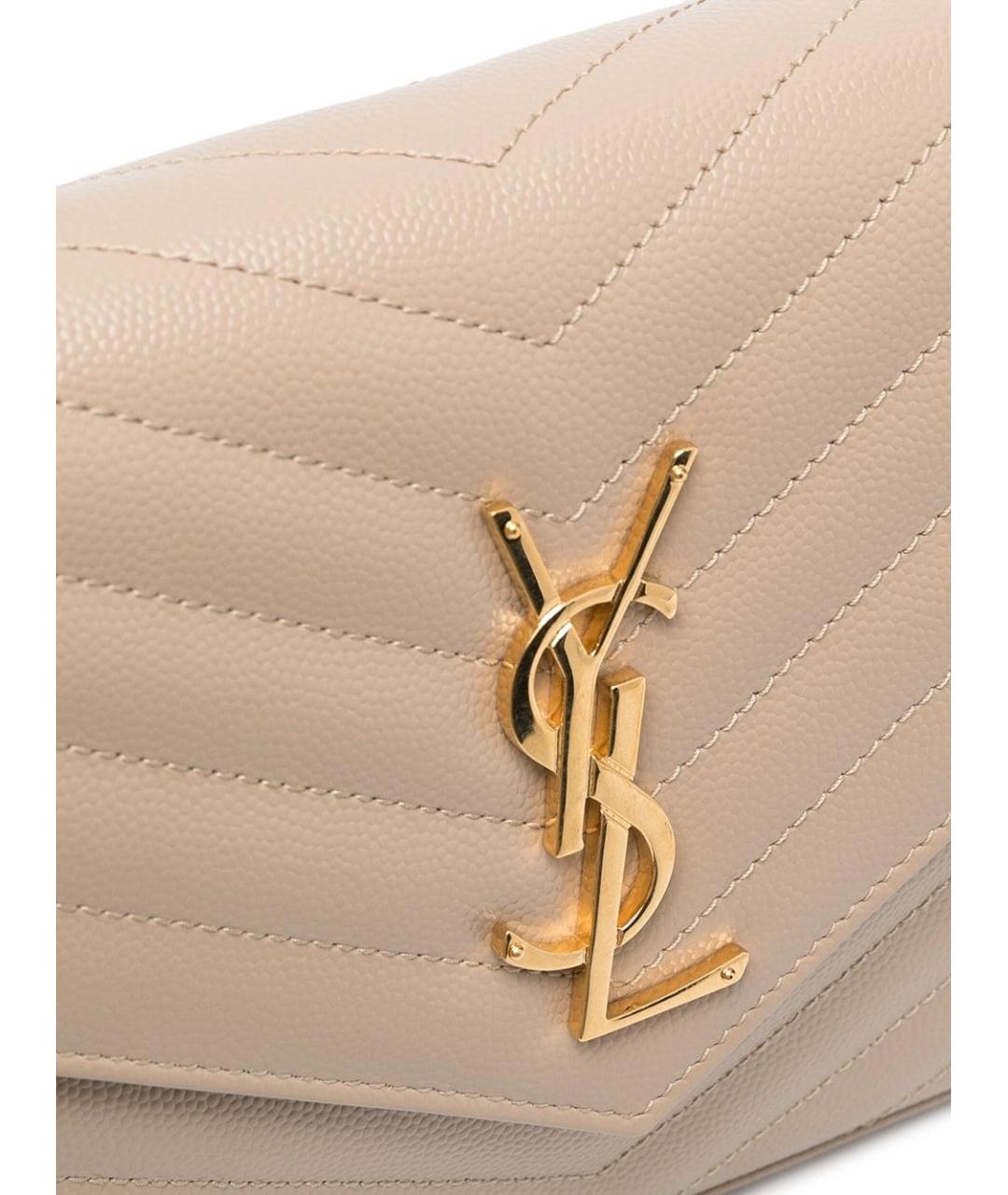 SAINT LAURENT Бежевая кожаная сумка через плечо, фото 3