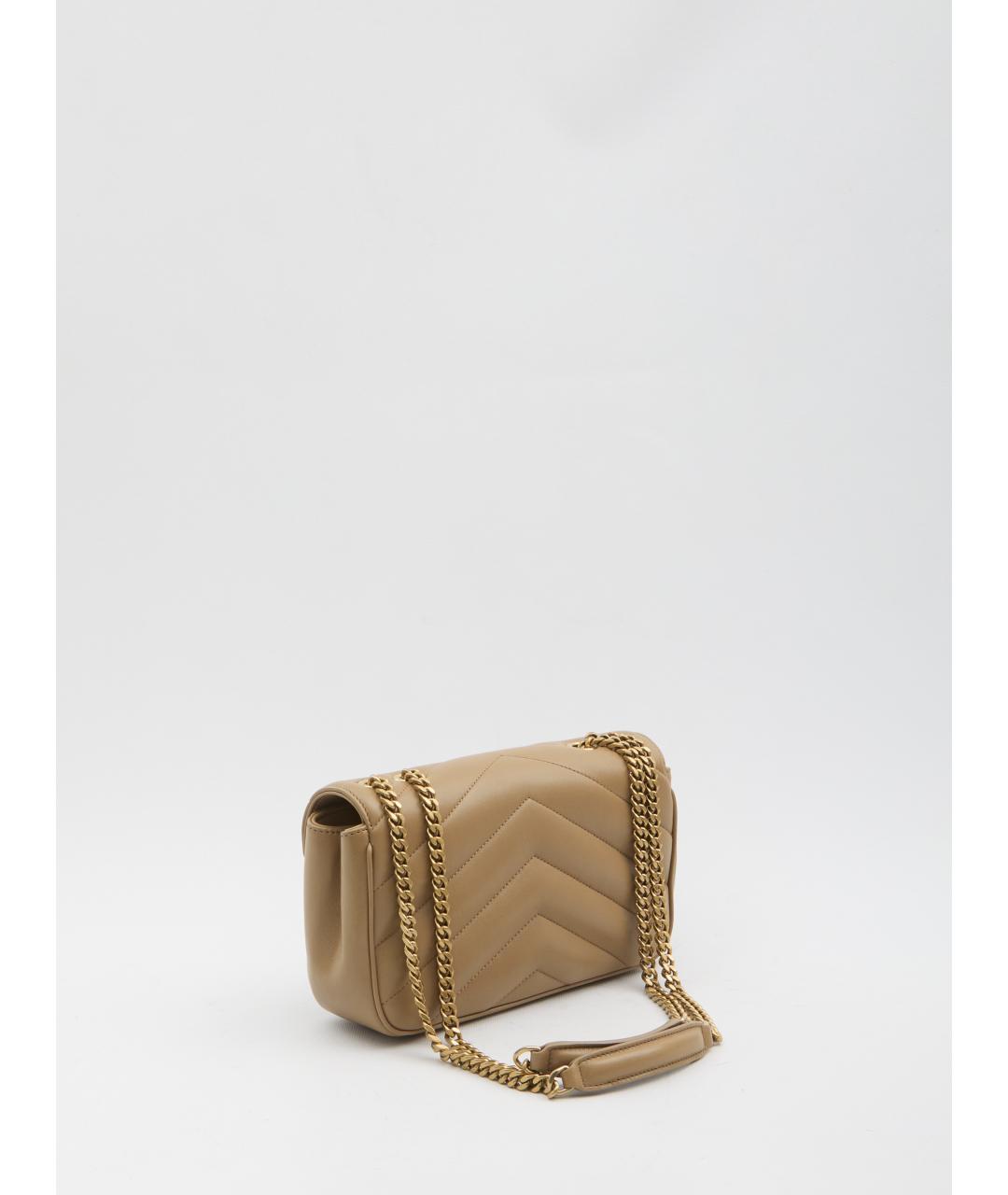 SAINT LAURENT Бежевая кожаная сумка через плечо, фото 3