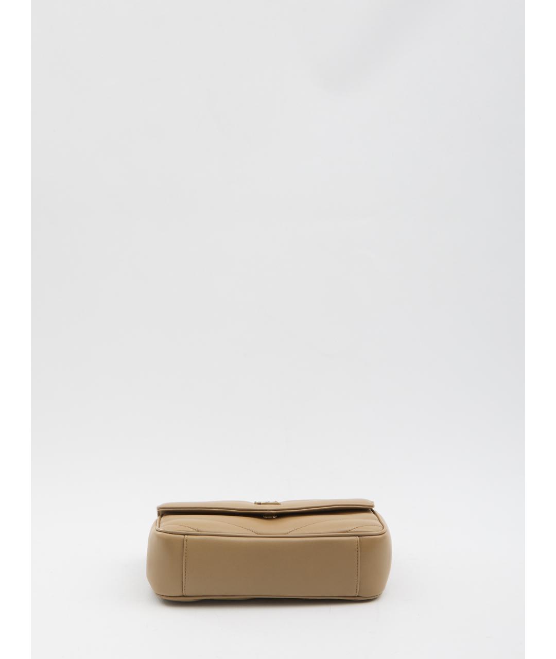 SAINT LAURENT Бежевая кожаная сумка через плечо, фото 4