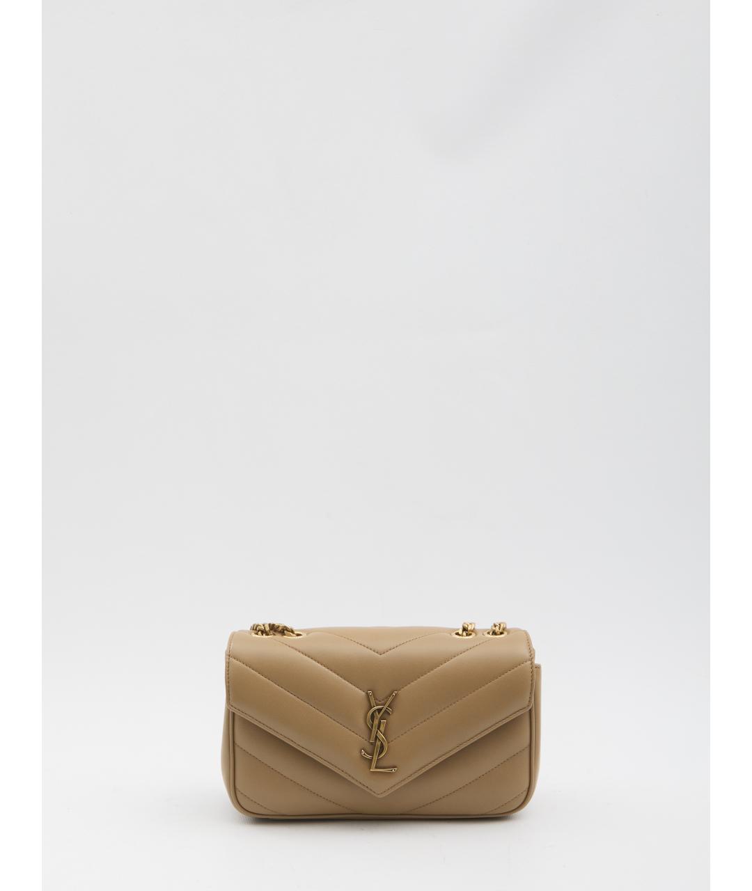 SAINT LAURENT Бежевая кожаная сумка через плечо, фото 2