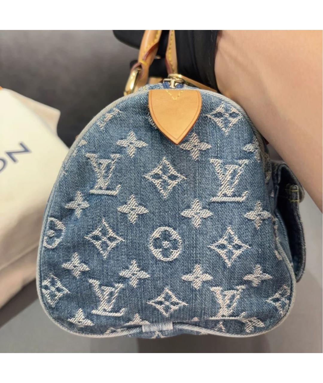 LOUIS VUITTON Синяя тканевая сумка с короткими ручками, фото 5