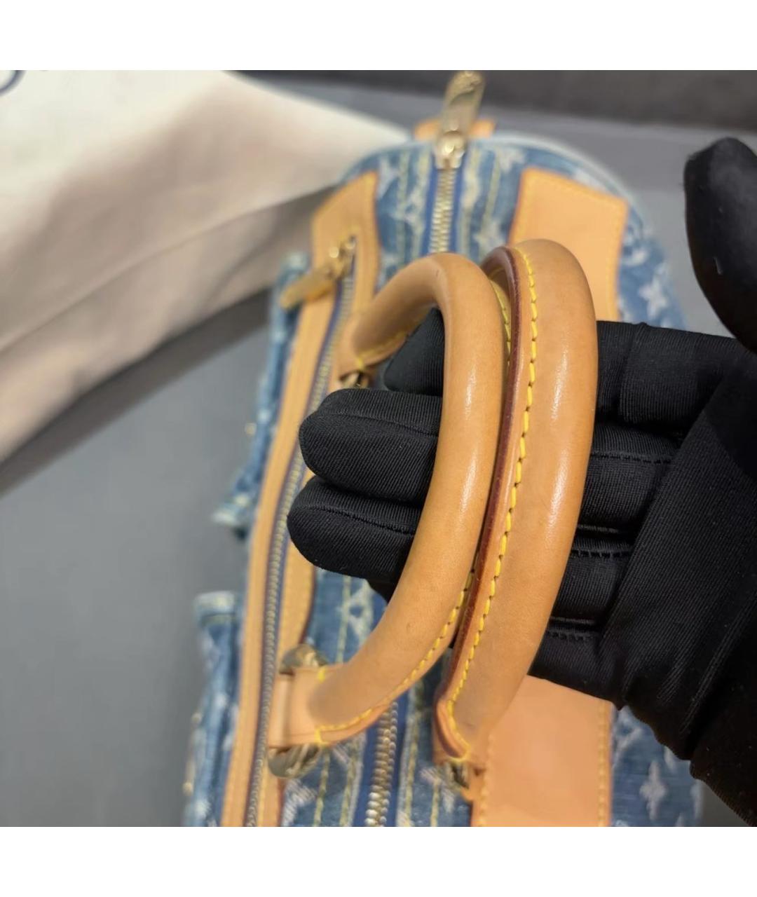 LOUIS VUITTON Синяя тканевая сумка с короткими ручками, фото 4