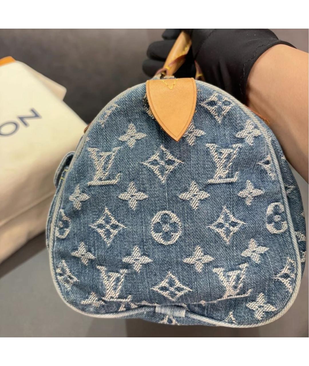 LOUIS VUITTON Синяя тканевая сумка с короткими ручками, фото 3