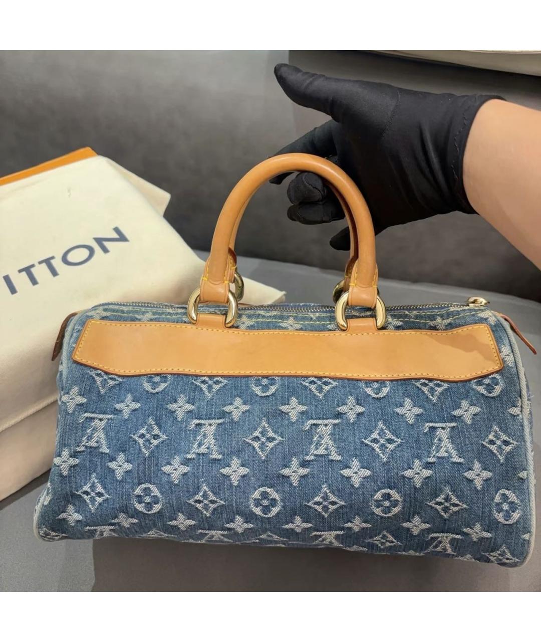 LOUIS VUITTON Синяя тканевая сумка с короткими ручками, фото 2