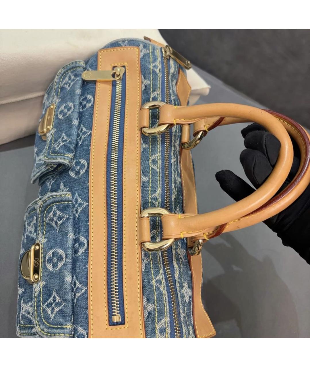 LOUIS VUITTON Синяя тканевая сумка с короткими ручками, фото 6