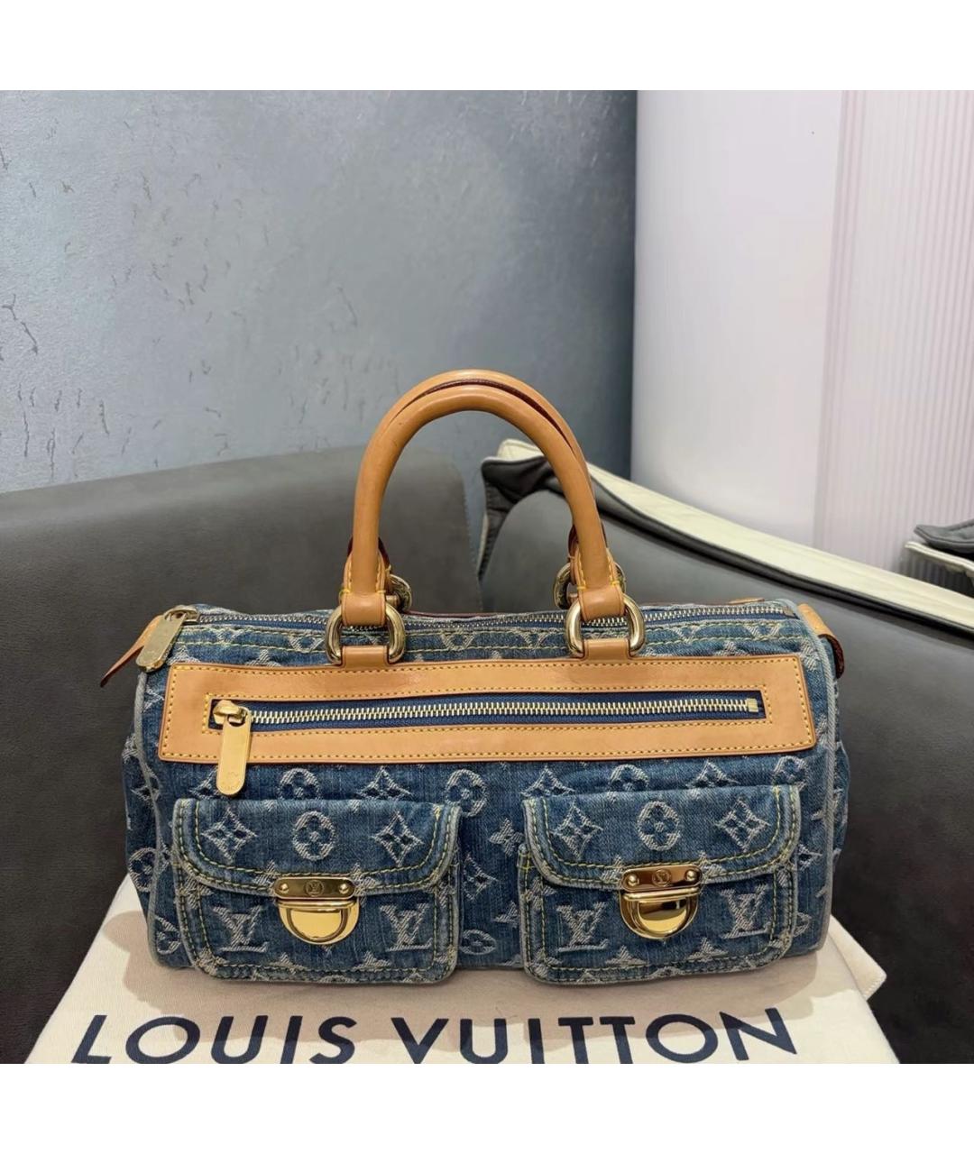 LOUIS VUITTON Синяя тканевая сумка с короткими ручками, фото 9