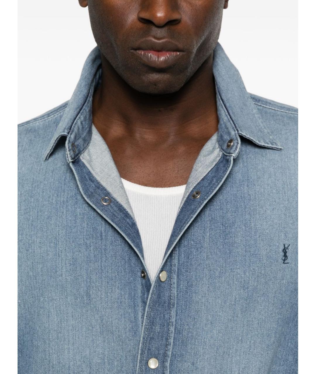 SAINT LAURENT Синяя хлопковая кэжуал рубашка, фото 3