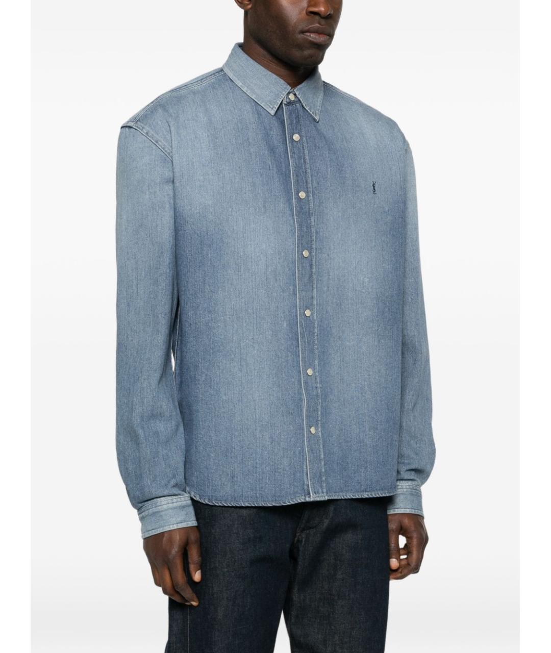 SAINT LAURENT Синяя хлопковая кэжуал рубашка, фото 2