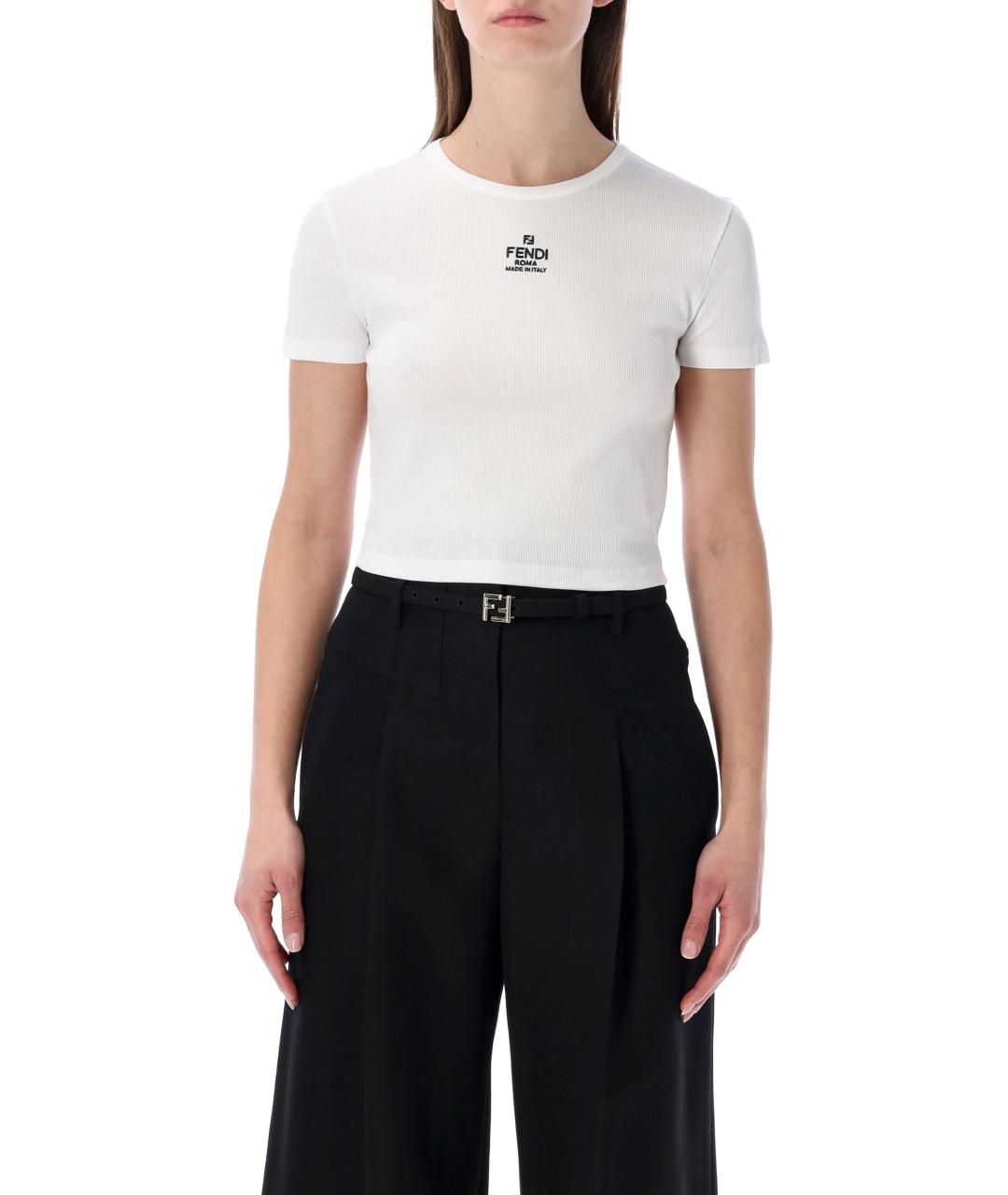 FENDI Белая хлопковая футболка, фото 4