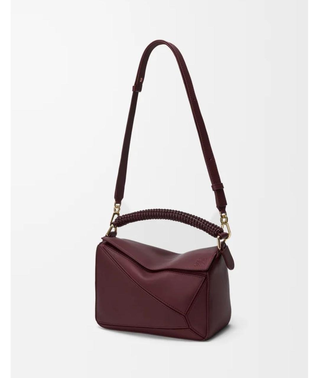 LOEWE Бордовая кожаная сумка с короткими ручками, фото 5