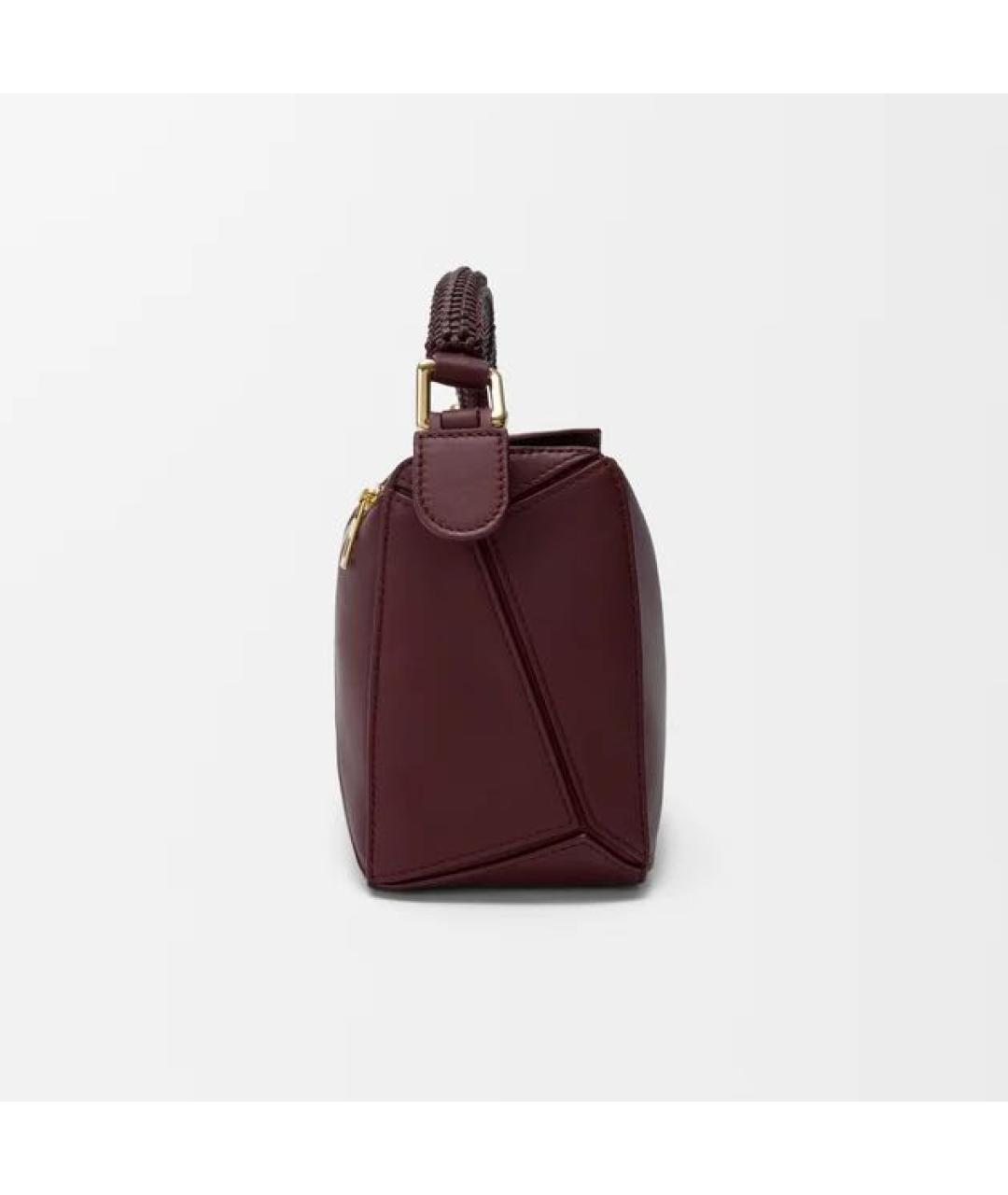 LOEWE Бордовая кожаная сумка с короткими ручками, фото 3