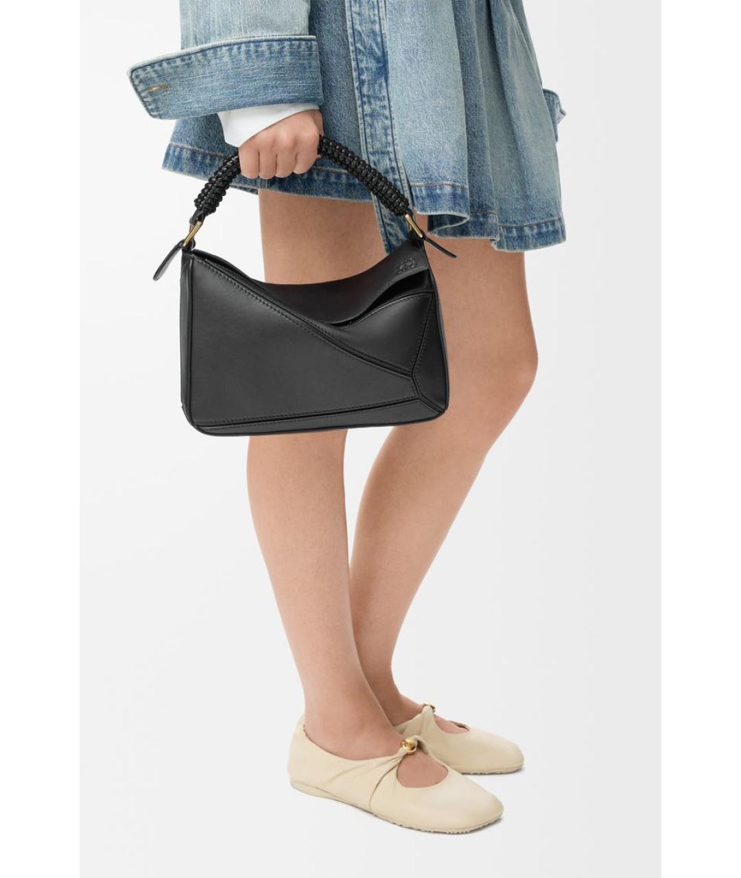 LOEWE Черная кожаная сумка с короткими ручками, фото 2