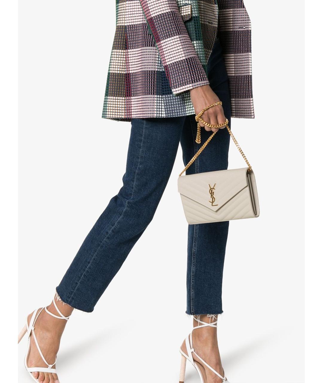 SAINT LAURENT Белая кожаная сумка через плечо, фото 2