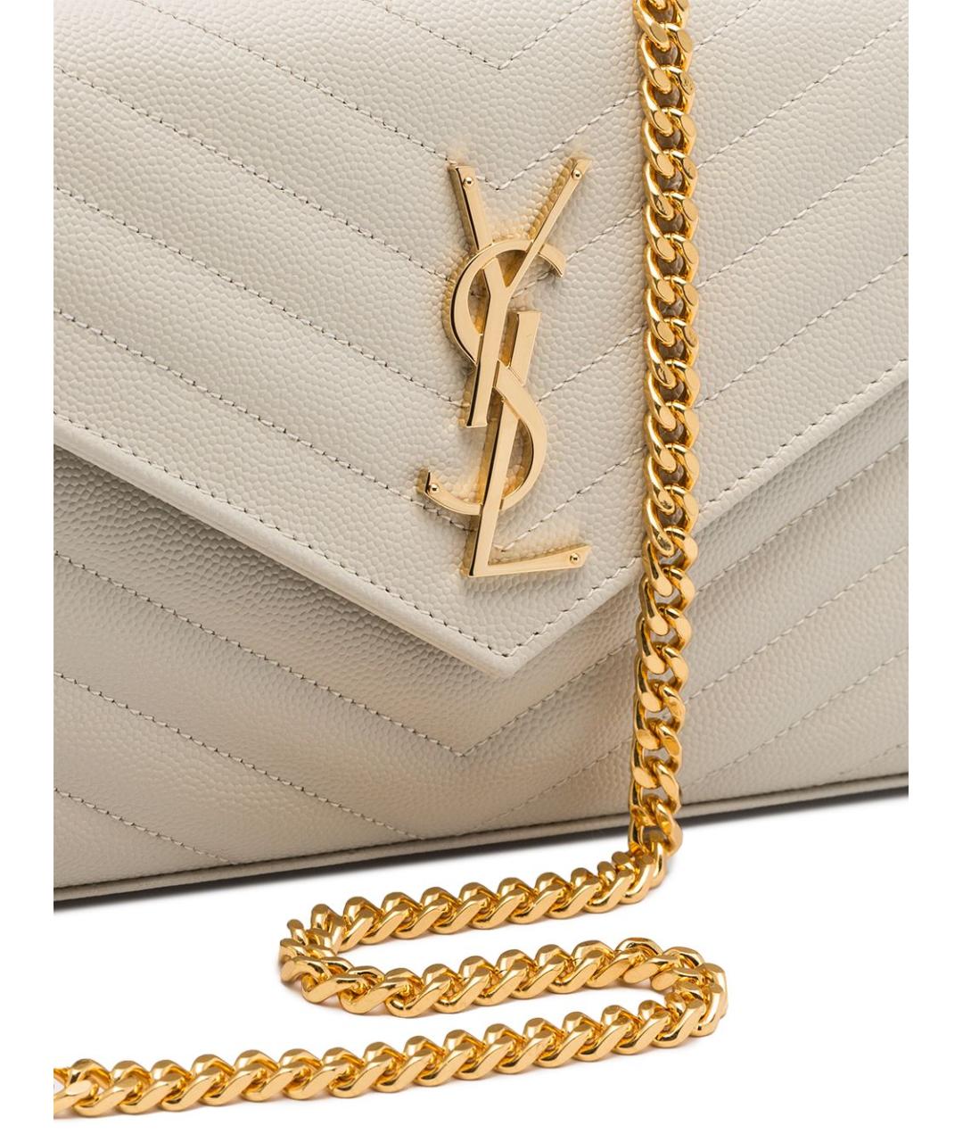 SAINT LAURENT Белая кожаная сумка через плечо, фото 5
