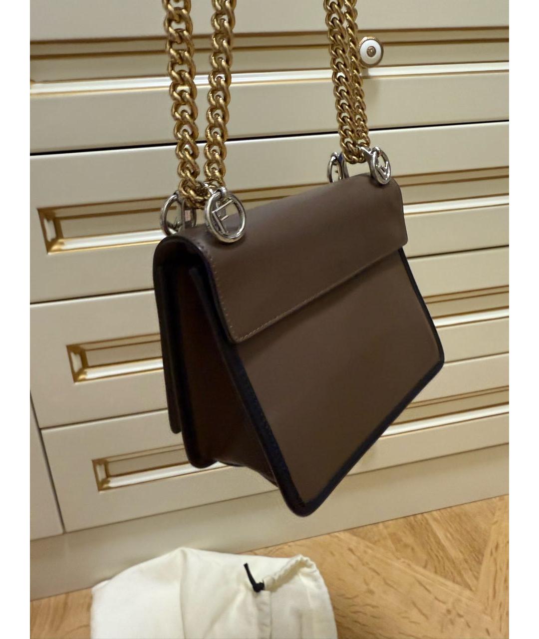 FENDI Коричневая кожаная сумка через плечо, фото 6