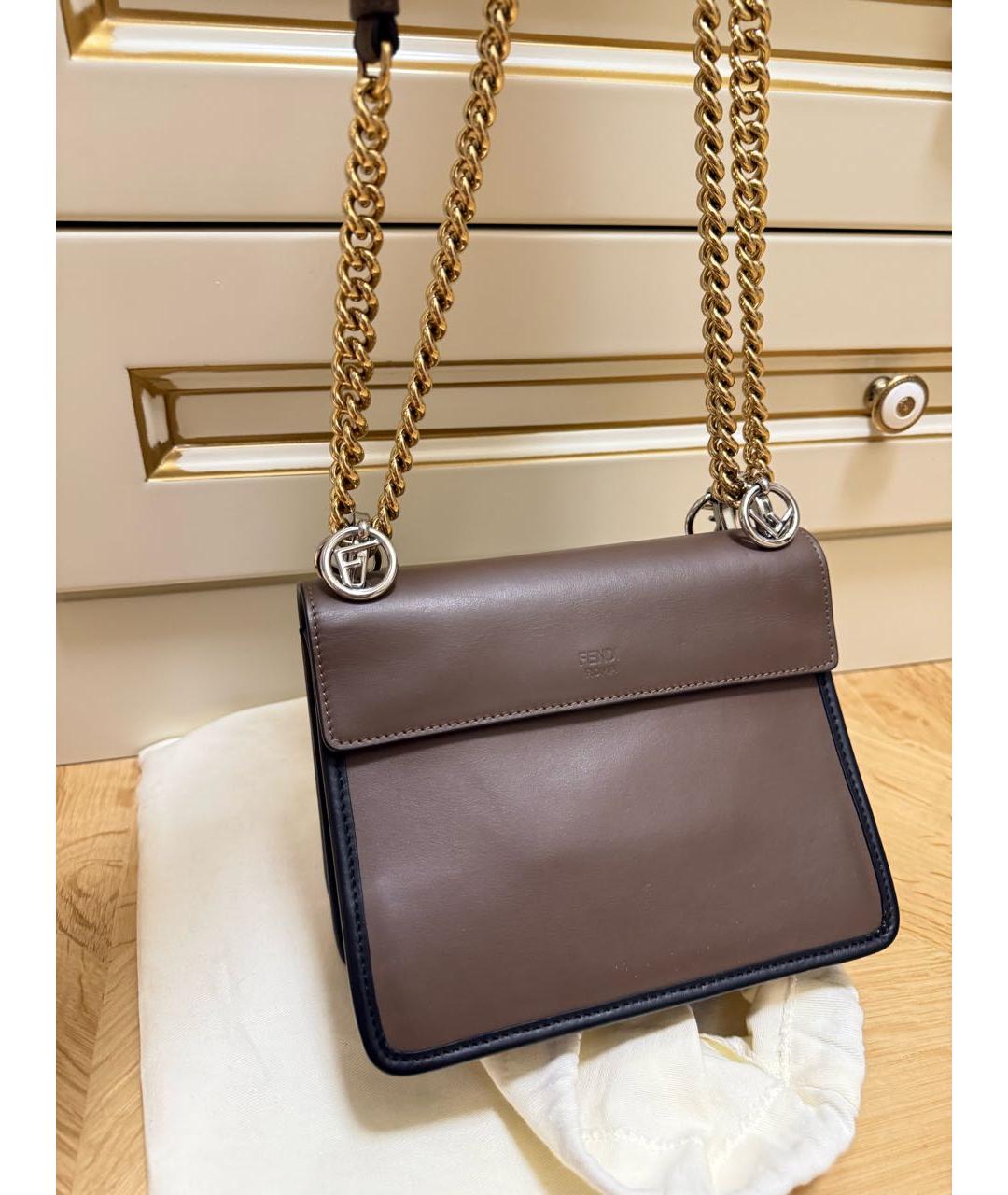 FENDI Коричневая кожаная сумка через плечо, фото 2
