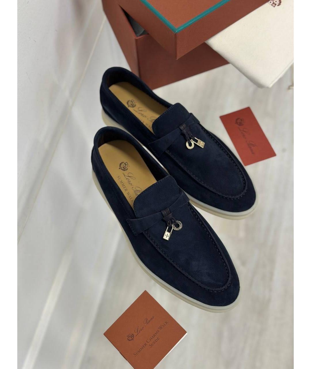 LORO PIANA Темно-синие замшевые лоферы, фото 2