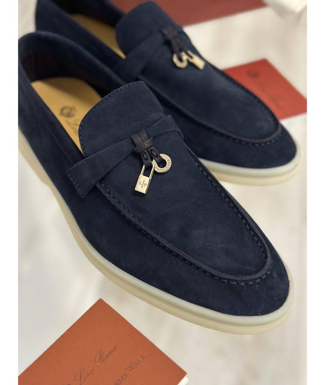 LORO PIANA Темно-синие замшевые лоферы, фото 3