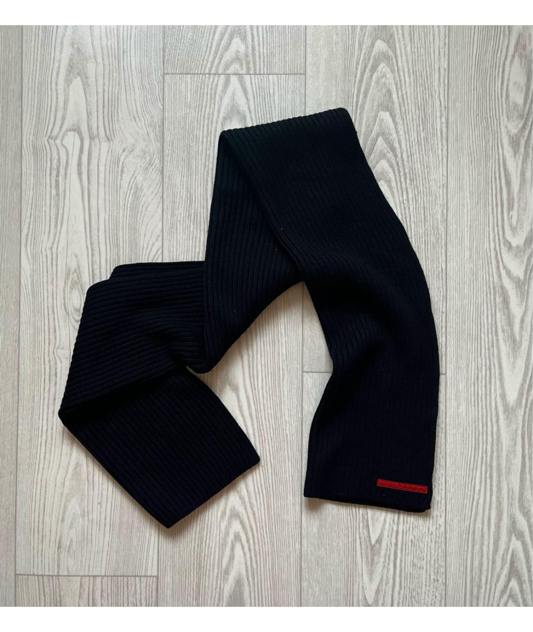 PRADA Черный шерстяной шарф, фото 4