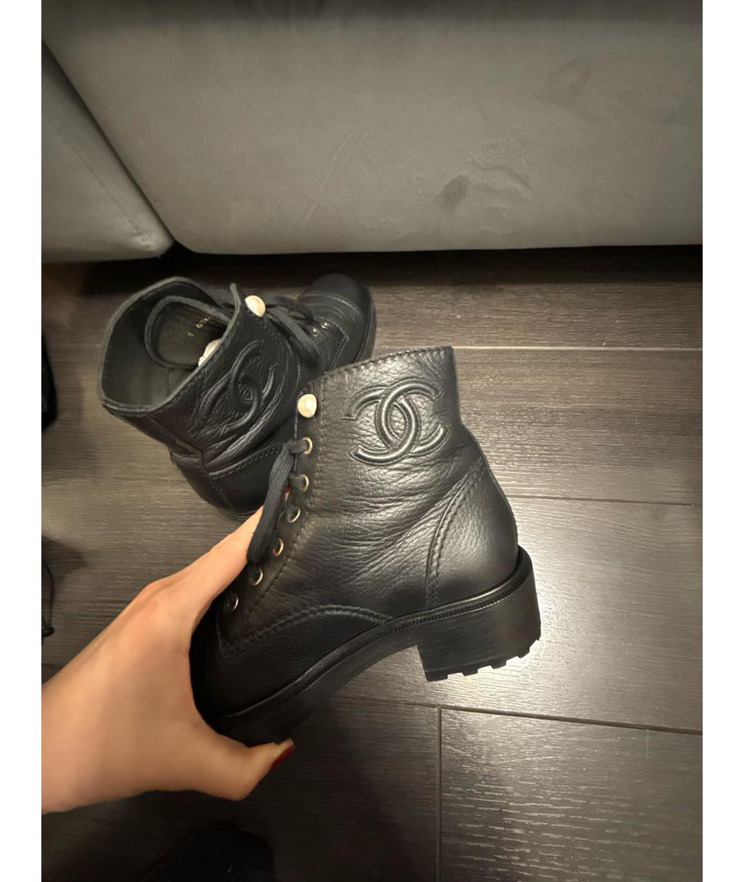 CHANEL Черные кожаные ботинки, фото 5